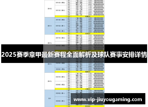 2025赛季意甲最新赛程全面解析及球队赛事安排详情